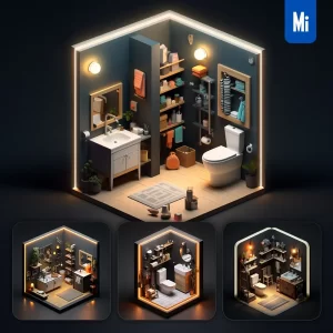 Midjourney Prompt Bathroom Toilet Indoor Home Scene Space 3D Isometric Model
