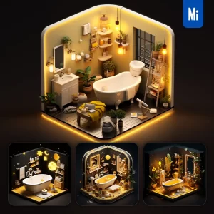 Midjourney Prompt Bathroom Washroom Bathtub Indoor Home Scene Space 3D Isometric Model