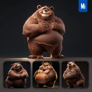 Midjourney Prompt Bear Brown Fat Cute 3D Cartoon IP Character C4D Animation