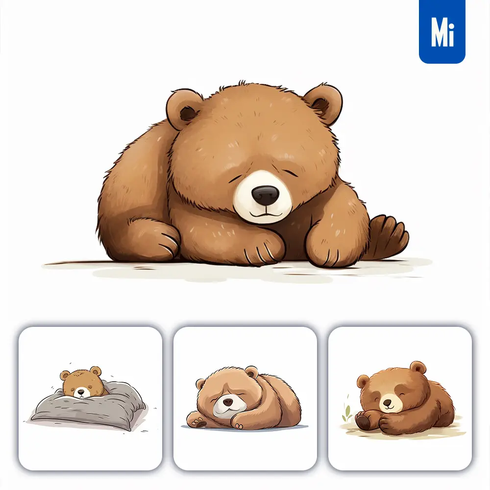 Midjourney Prompt Bear Sleeping Sleep Cartoon Illustration Drawing