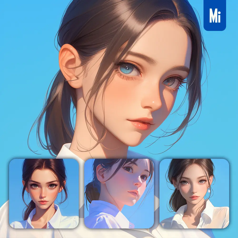 Midjourney Prompt Beautiful Girl Woman Hair Ponytail Female Office Lady Portrait Cartoon Painting