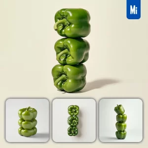 Midjourney Prompt Bell Pepper Connected Vegetables Stack Photography