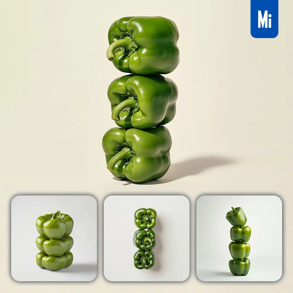 Midjourney Prompt Bell Pepper Connected Vegetables Stack Photography