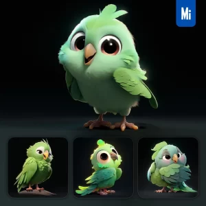 Midjourney Prompt Bird Parrot Cute 3D Cartoon IP Character C4D Animation