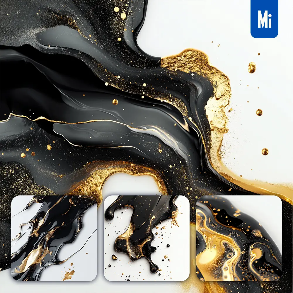 Midjourney Prompt Black Ink Golden Paste Water Painting Wallpaper Abstract Liquid Photography