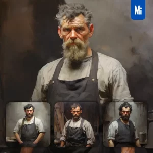 Midjourney Prompt Blacksmith Cobbler Renaissance Medieval Primitive Portrait Oil Painting