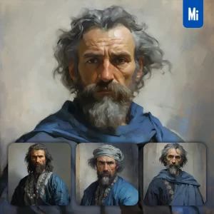Midjourney Prompt Blue Merchant Renaissance Medieval Primitive Portrait Oil Painting