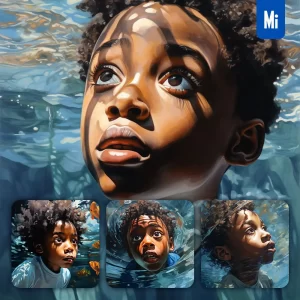 Midjourney Prompt Boy African Kids Children Diving Swimming Underwater Sea Face Oil Painting