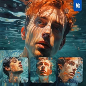 Midjourney Prompt Boy Man Diving Swimming Underwater Sea Face Oil Painting