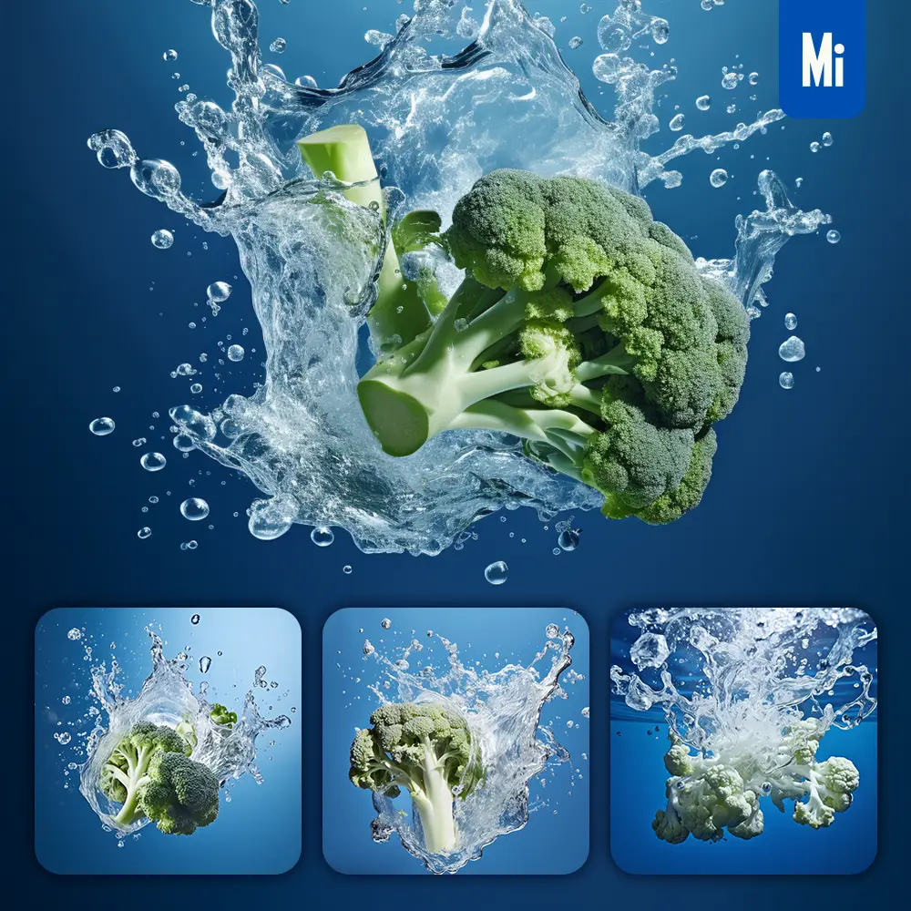 Midjourney Prompt Broccoli Underwater Splash Water Spray Photography