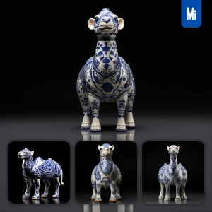 Midjourney Prompt Camel Porcelain Blue Animals Chinese China Pattern 3D