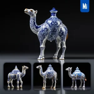 Midjourney Prompt Camel Side Porcelain Blue Animals Chinese China Pattern 3D