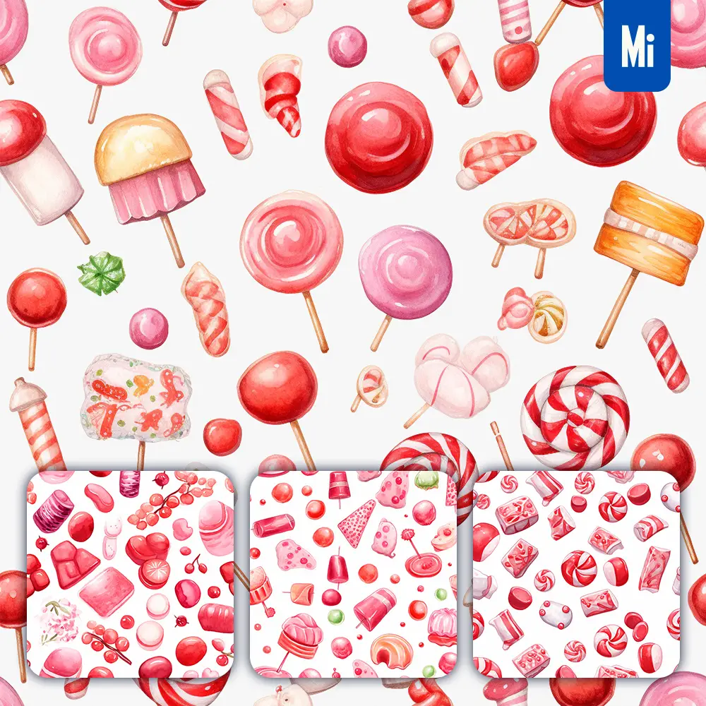 Midjourney Prompt Candy Sweets Cute Painting Watercolor Ink Drawing Pattern
