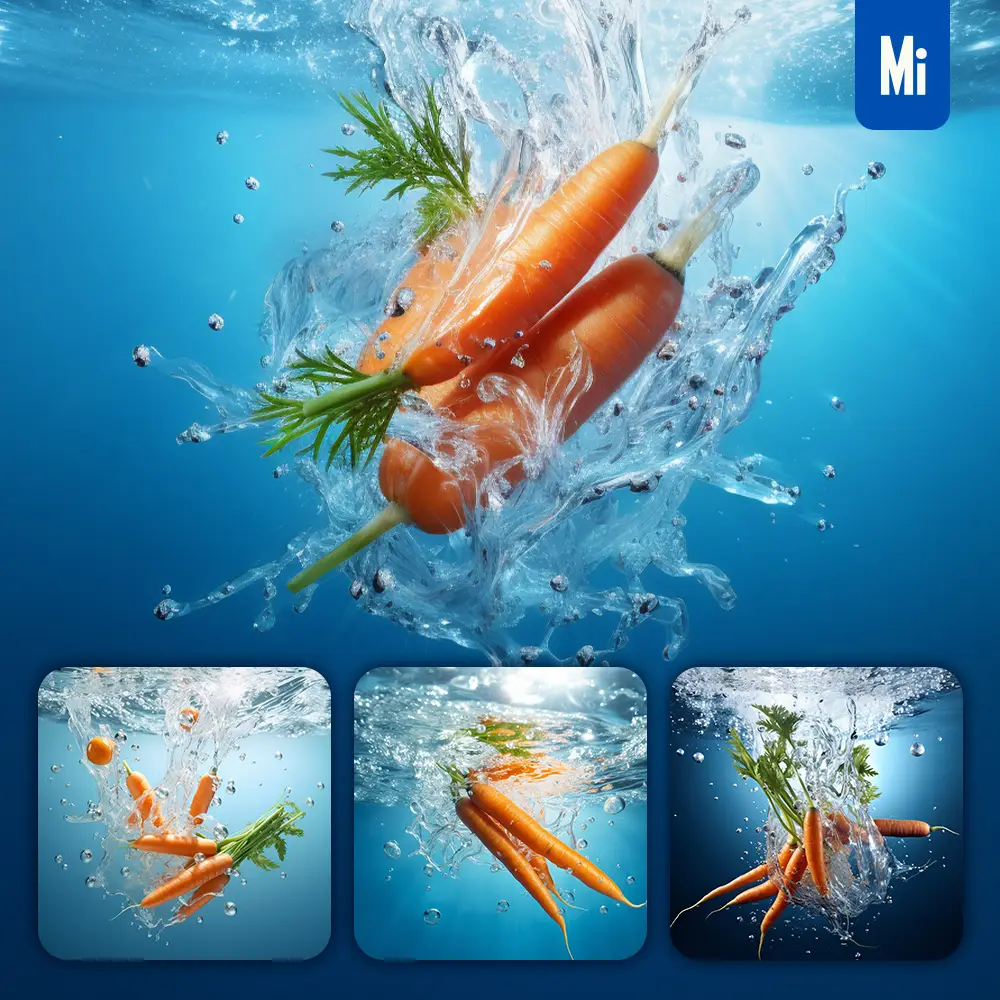 Midjourney Prompt Carrot Underwater Splash Water Spray Photography