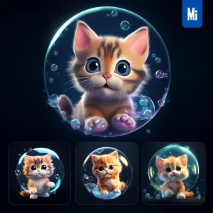 Midjourney Prompt Cat Bubble Water Underwater Cute Cartoon 3D