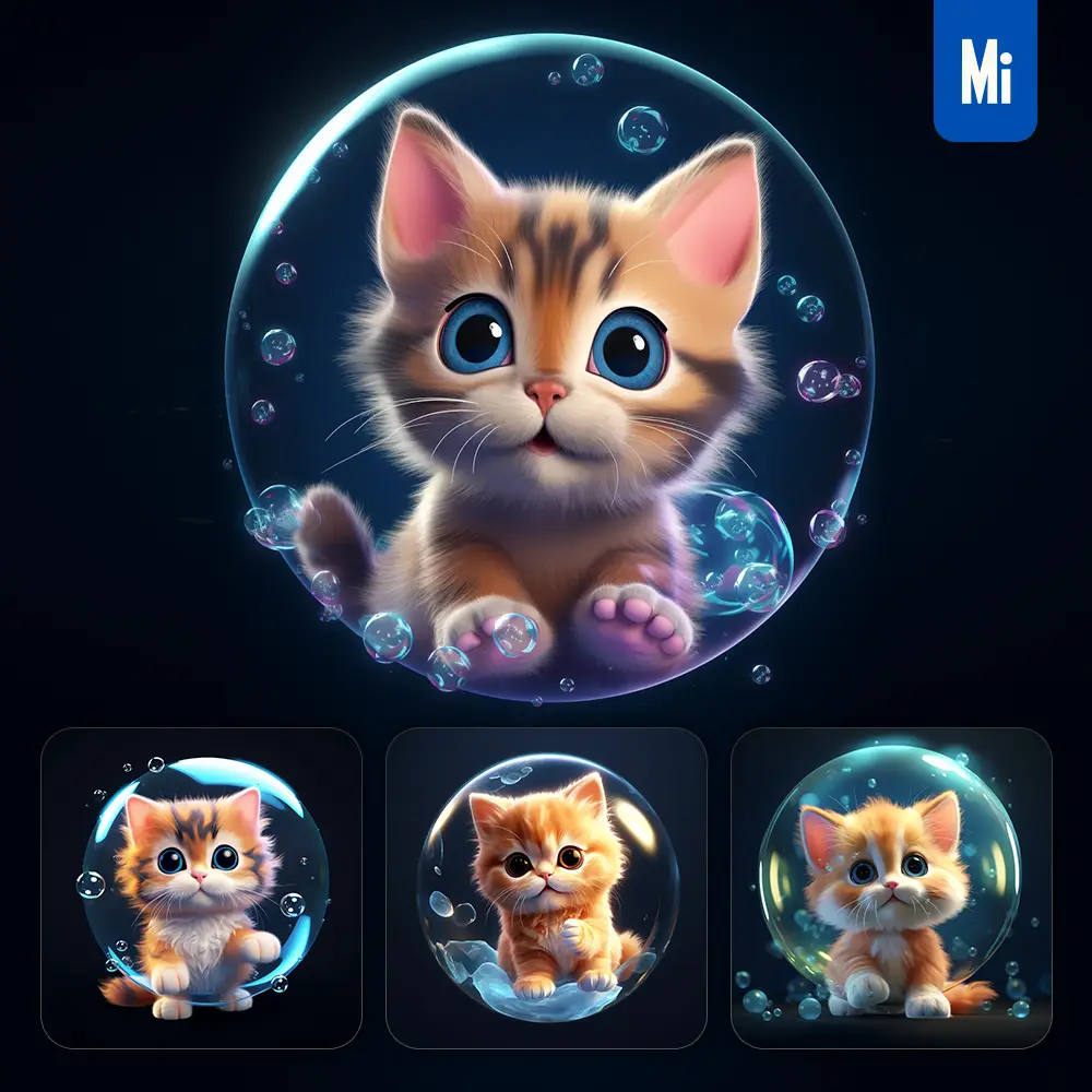 Midjourney Prompt Cat Bubble Water Underwater Cute Cartoon 3D