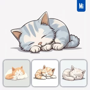 Midjourney Prompt Cat Kitten Sleeping Sleep Cartoon Illustration Drawing