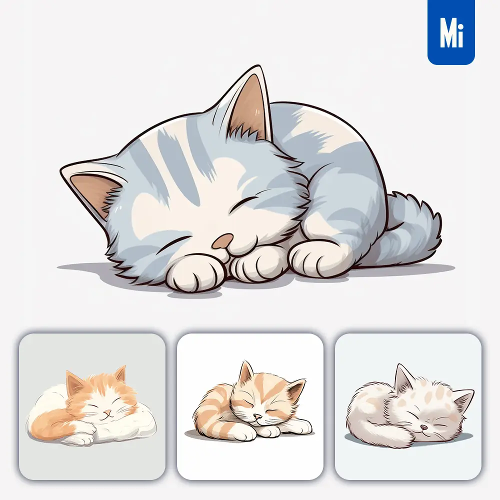 Midjourney Prompt Cat Kitten Sleeping Sleep Cartoon Illustration Drawing