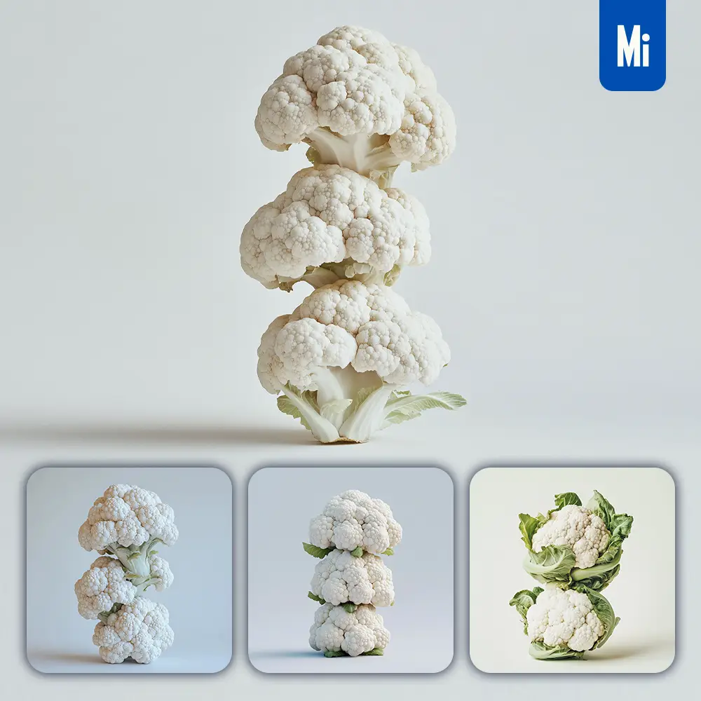 Midjourney Prompt Cauliflower Connected Vegetables Stack Photography