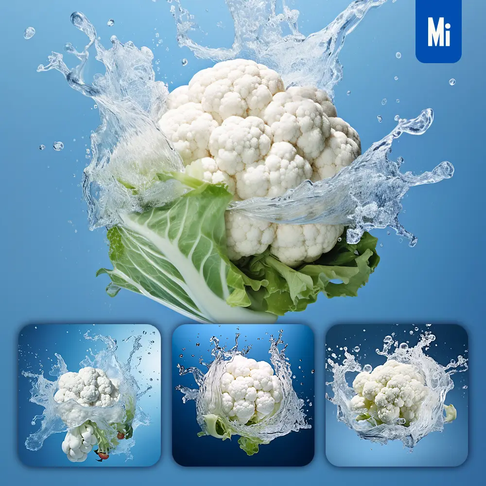 Midjourney Prompt Cauliflower Underwater Splash Water Spray Photography