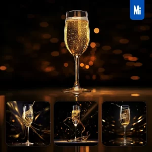 Midjourney Prompt Champagne Bubbly Goblet Glass Light Golden Sparkling Lighting Material 3D