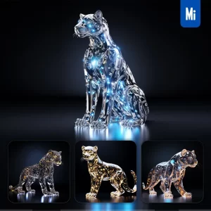 Midjourney Prompt Cheetah Leopard Glass Crystal 3D Transparent