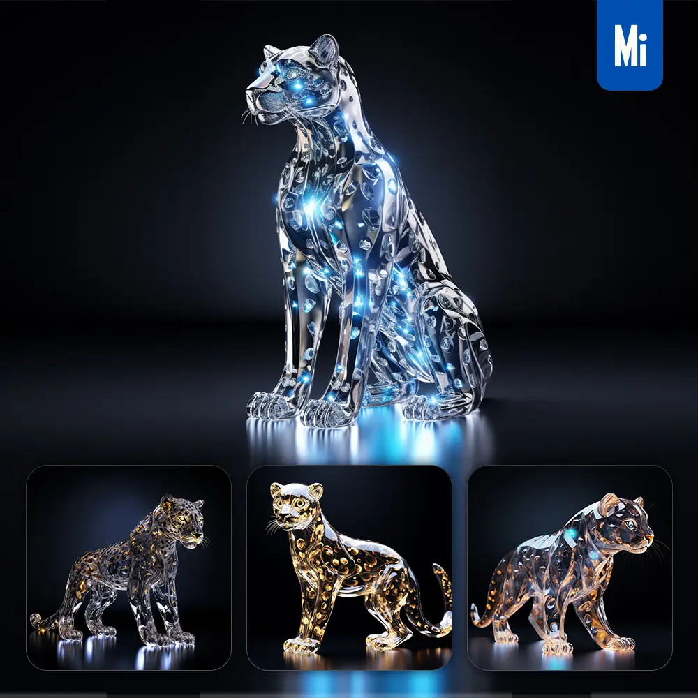 Midjourney Prompt Cheetah Leopard Glass Crystal 3D Transparent