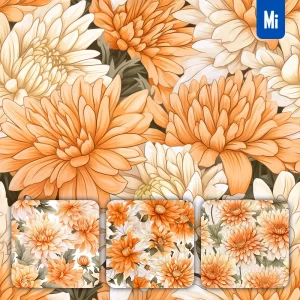 Midjourney Prompt Chrysanthemum Flowers Cute Painting Watercolor Ink Drawing Pattern