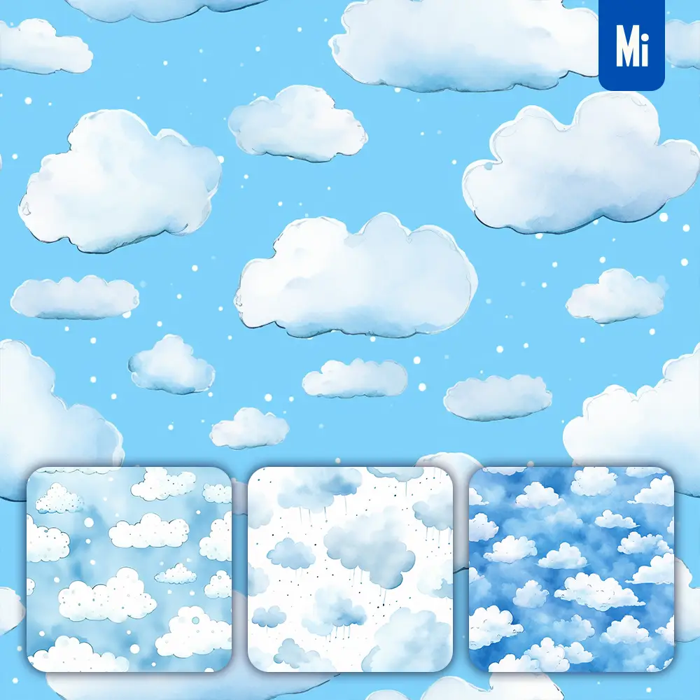 Midjourney Prompt Cloud Cute Painting Watercolor Ink Drawing Pattern