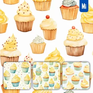 Midjourney Prompt Cupcake Cute Painting Watercolor Ink Drawing Pattern
