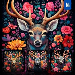 Midjourney Prompt Deer Front Head Face Flowers Artist Colorful Painting Illustration Tattoo Pattern