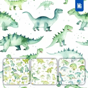 Midjourney Prompt Dinosaur Cute Painting Watercolor Ink Drawing Pattern