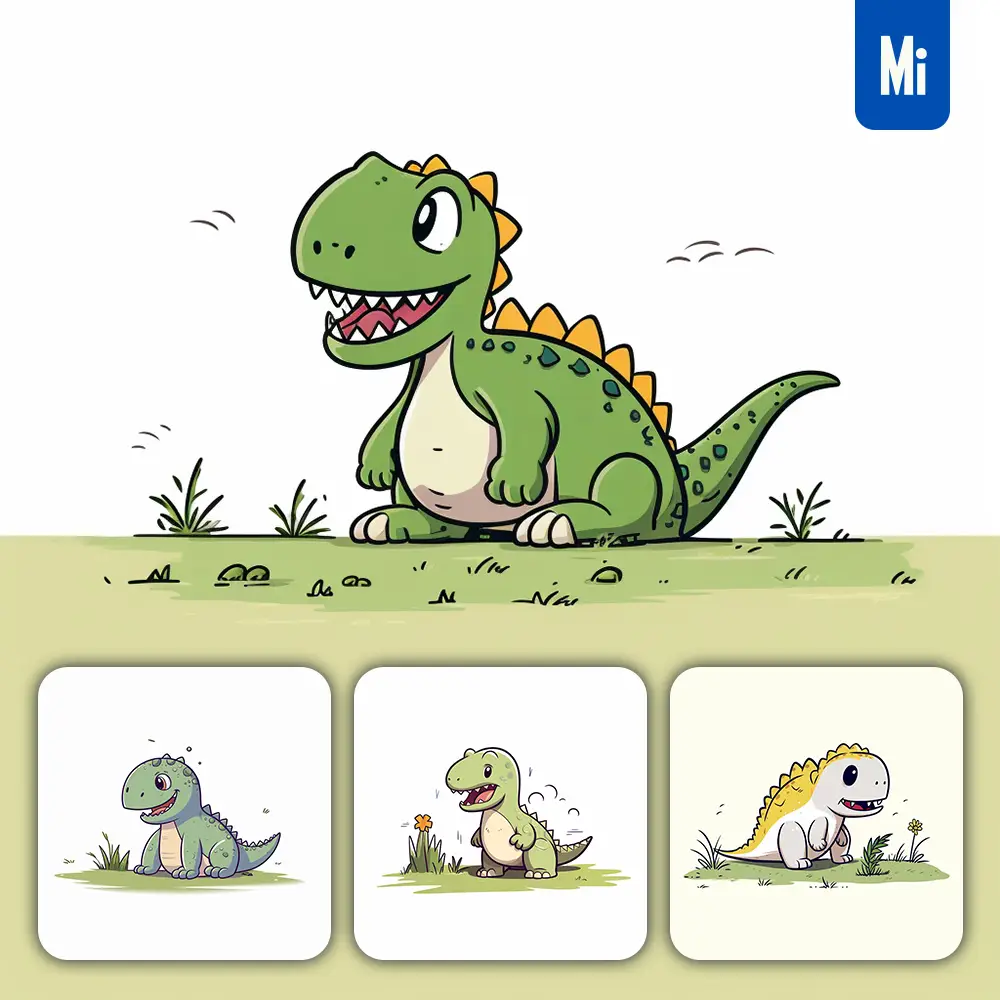 Midjourney Prompt Dinosaur Grass Cartoon Illustration Drawing