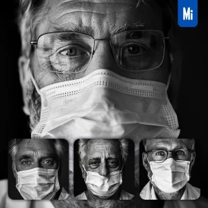 Midjourney Prompt Doctor Male Mask Sir Gentleman Man Face Head Portrait Black and White Photography