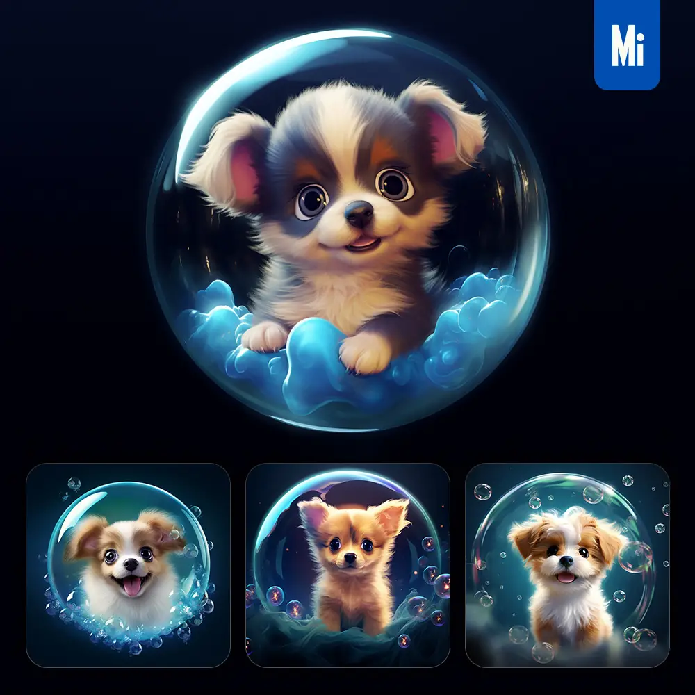 Midjourney Prompt Dog Bubble Water Underwater Cute Cartoon 3D