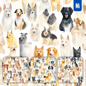 Midjourney Prompt Dog Cute Painting Watercolor Ink Drawing Pattern