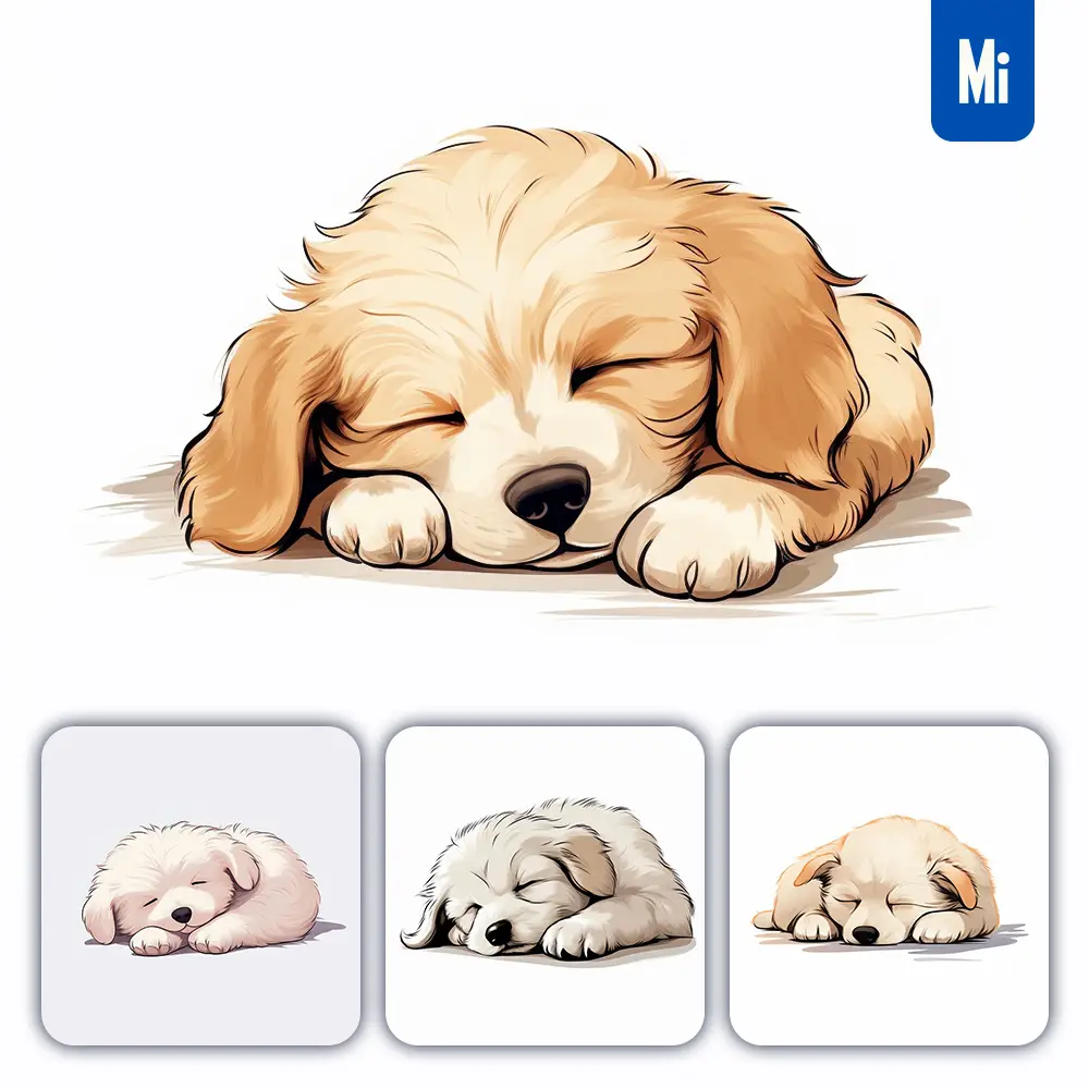 Midjourney Prompt Dog Puppy Sleeping Sleep Cartoon Illustration Drawing