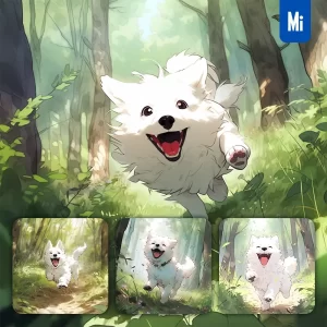 Midjourney Prompt Dog Run Happy Forest Ink Tree Watercolor Painting Illustration