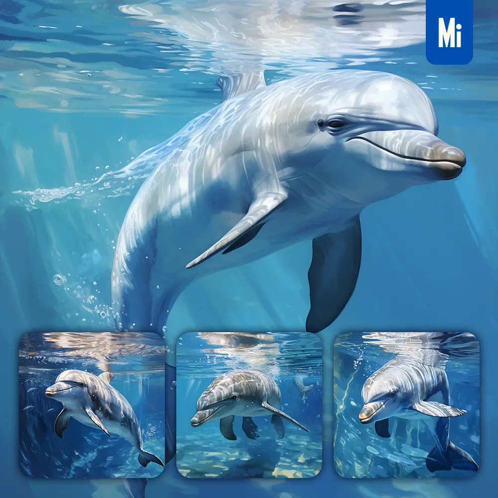 Midjourney Prompt Dolphin Ocean Swimming Underwater Sea Face Oil Painting