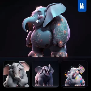 Midjourney Prompt Elephant Fat Cute 3D Cartoon IP Character C4D Animation