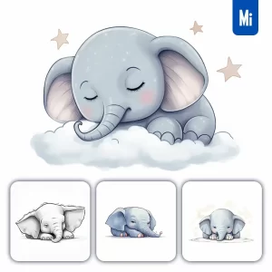 Midjourney Prompt Elephant Sleeping Sleep Cartoon Illustration Drawing