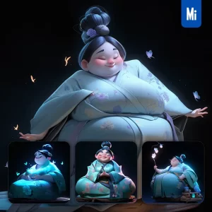 Midjourney Prompt Fat Lady Girl Woman Cute 3D Cartoon IP Character C4D Animation