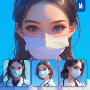 Midjourney Prompt Female Woman Girl Doctor Coat Mask Portrait Cartoon Painting