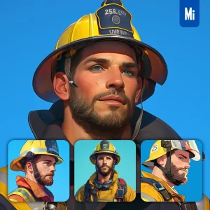 Midjourney Prompt Firefighter Male Man Portrait Cartoon Painting