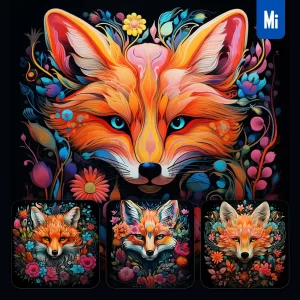 Midjourney Prompt Fox Front Head Face Flowers Artist Colorful Painting Illustration Tattoo Pattern