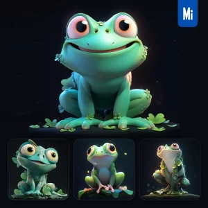 Midjourney Prompt Frog Cute Green 3D Cartoon IP Character C4D Animation