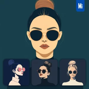 Midjourney Prompt Front Bun Lady Woman Head Face Vintage Vector Sunglasses Flat Portrait Illustration
