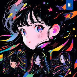 Midjourney Prompt Front Cute Girl Children Cartoon Japanese Animation Portrait Vector Illustration Art Colorful