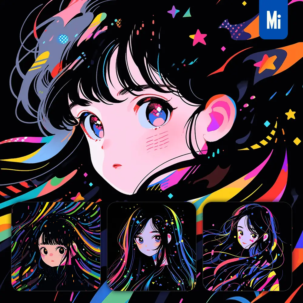 Midjourney Prompt Front Cute Girl Children Cartoon Japanese Animation Portrait Vector Illustration Art Colorful