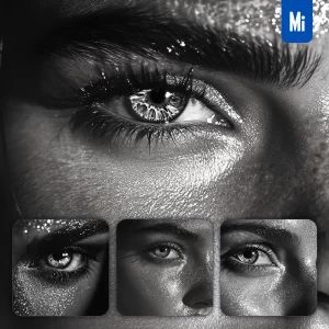 Midjourney Prompt Front Eyes Face Woman Close Up Black and White Photography